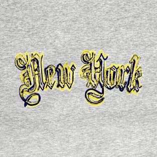 New York Brush Stroke Logo Yellow and Navy T-Shirt